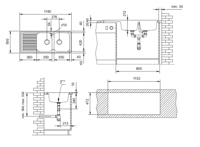 SINTETIKA Fregadero sintético STKZ 2C1E.
 Fregadero sintético, con dos cubeta y un escurridor