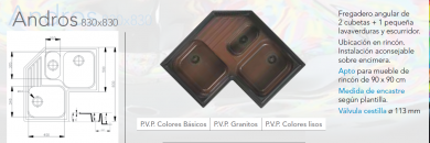 FREGADERO ANGULAR ANDROS 83X83CM  DE URDAPLAST 