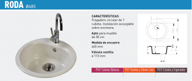  FREGADERO SINTÉTICO CIRCULAR 1 CUBETA RODA URDAPLAST