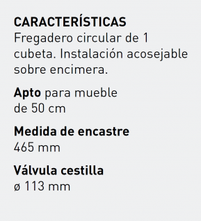  FREGADERO SINTÉTICO CIRCULAR 1 CUBETA RODA URDAPLAST
