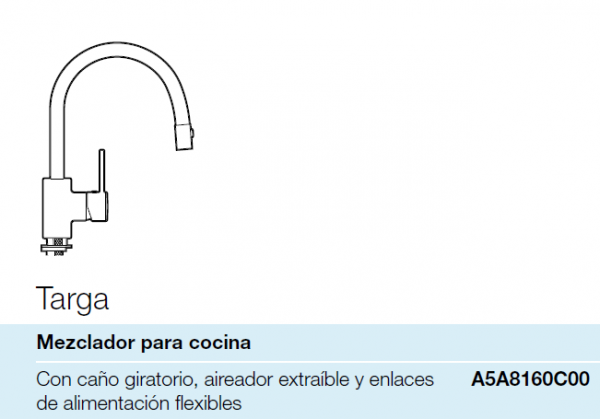 Grifo cocina Roca Fregadero Targa caño recto Extr. - 5A8560C00