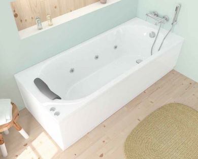 Bañera acrílica exenta Serena con faldon. Sanycces