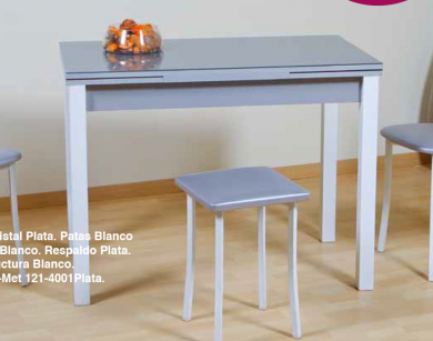 Mesa de cocina extensible con encimera y alas de cristal JR