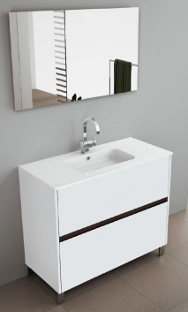 Mueble de ba&ntilde;os de madera a medida 2 cajones con patas Sahara. Navamuel