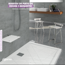 BELTR&Aacute;N ATLANTIC &ndash; Asiento de ducha plegable 35 cm Solid Surface &ndash; Inox y Blanco (Novedad, en stock)