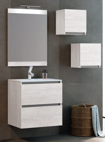 Mueble de baño kloe suspendido, 2 cjaones campoaras, acabado en laminado nordico y regleta Gris
