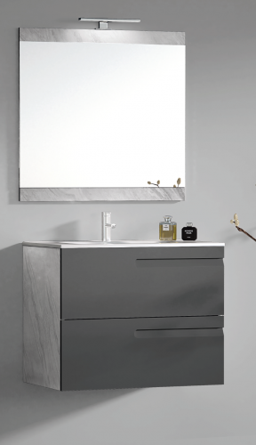 Mueble de baño suspendido 2c, Zeus Campoaras. Acabado Antracita Mate y Marmoleado Bianco