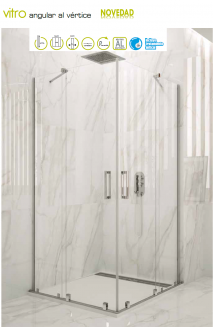 MAMPARA DE DUCHA VITRO ANGULAR AL VERTICE, 2 FIJOS+ 2 CORREDERAS. GME.