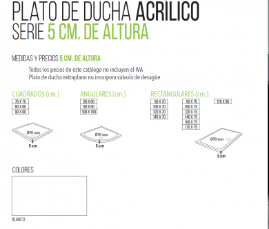 PLATO DE DUCHA ACRÍLICO SERIE 5 CM. SYAN