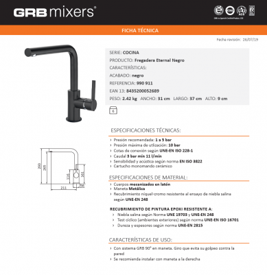 MONOMANDO DE COCINA ETERNAL NEGRO INTEGRAL GROBER ENVÍO GRATIS