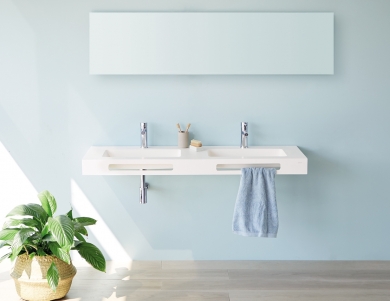 SANYCCES LAVABO SUSPENDIDO DE DOS SENOS SOLID SURFACE CARDIFF MURO