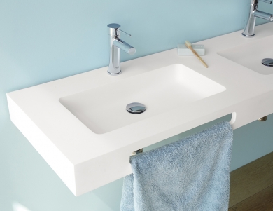 SANYCCES LAVABO SUSPENDIDO DE DOS SENOS SOLID SURFACE CARDIFF MURO