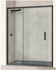 MAMPARA DE DUCHA 1 FIJO + 1 CORREDERA VERSALLES PERFIL NEGRO