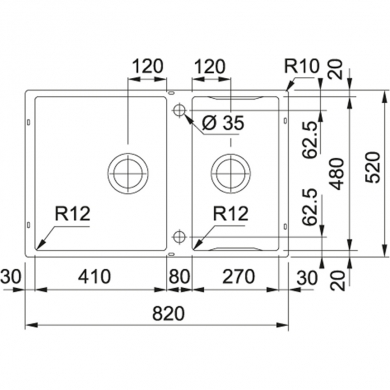 FREGADERO MODELO BOX CENTER BWX 120-41-27  BAJO ENCIMERA  ACERO INOX FRANKE 