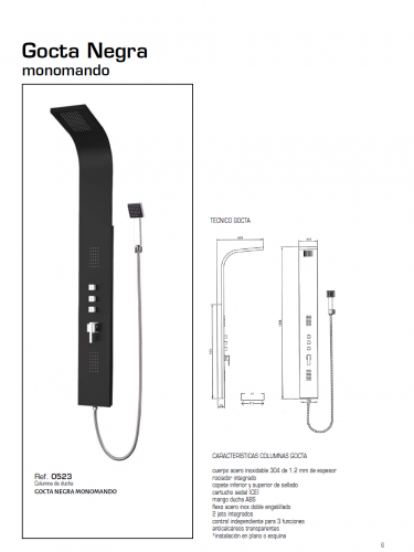 GME COLUMNA DUCHA  HIDROMASAJE GOCTA NEGRA 0523