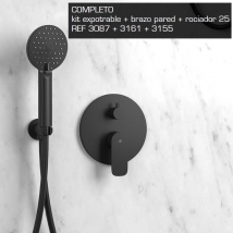 GME CONJUNTO GRIFERÍA EMPOTRABLE DE DUCHA ROUND NEGRO 3087 + 3025+3059