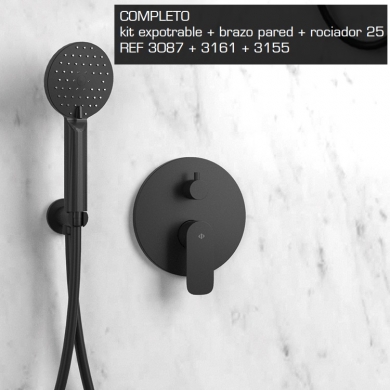 GME CONJUNTO GRIFERÍA EMPOTRABLE DE DUCHA ROUND NEGRO 3087 + 3025+3059 