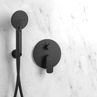 GME CONJUNTO GRIFERÍA EMPOTRABLE DE DUCHA ROUND NEGRO 3087 + 3025+3059 