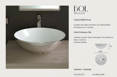  LAVABO DE CERÁMICA SOBRE ENCIMERA BOL BICOLOR - DECORATIVO ARTANDBATH