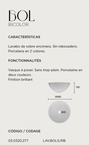  LAVABO DE CERÁMICA SOBRE ENCIMERA BOL BICOLOR - DECORATIVO ARTANDBATH