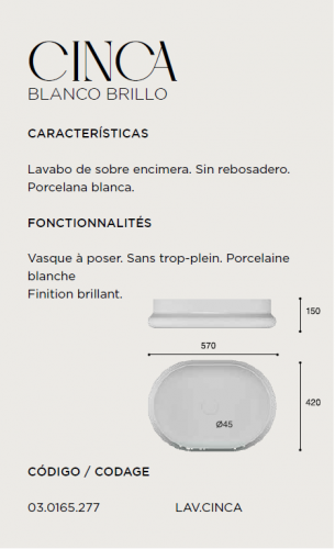  LAVABO DE CERÁMICA SOBRE ENCIMERA CINCA PORCELANA ARTANDBATH.