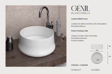 LAVABO DE CERÁMICA SOBRE ENCIMERA GENIL PORCELANA ARTANDBATH.