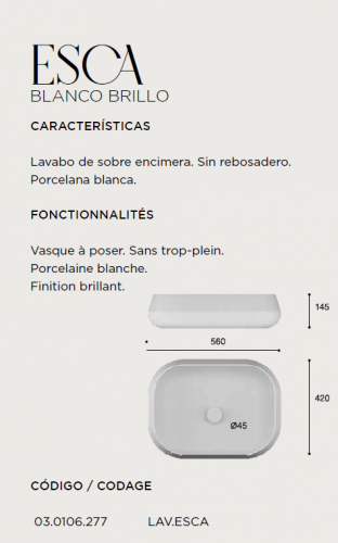 LAVABO DE CERÁMICA SOBRE ENCIMERA ESCA PORCELANA ARTANDBATH