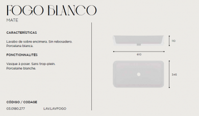 LAVABO DE CERÁMICA SOBRE ENCIMERA FOGO MATE PORCELANA ARTANDBATH.