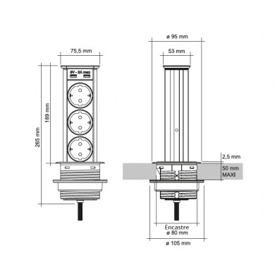 ENCHUFE ESCAMOTEABLE BASIC 2,0 CUCINEOGGI NUEVO IL254