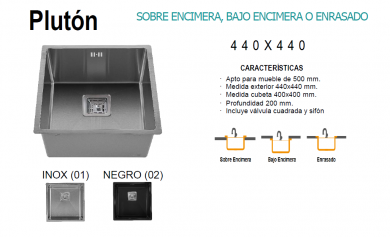 URDAPLAST SOBRE ENCIMERA MODELO PLUTON , BAJO ENCIMERA O ENRASADO