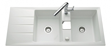 Fregadera cerámica doble cubeta y escurridor Luisina Prestige EV5092 - 116 x 51