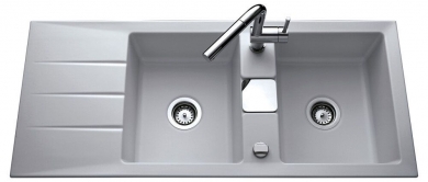 Fregadera cerámica doble cubeta y escurridor Luisina Prestige EV5092 - 116 x 51