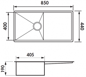 .FREGADERO DE ACERO INOXIDABLE BAJO ENCIMERA  MODELO ADAGIO EVSP5601 MIL - 850 x 440 mm NOVEDAD