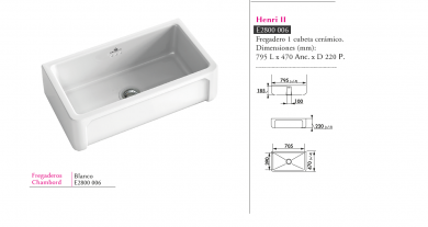 FREGADERO PORCELANA CHAMBORD HENRI II E2800 006 LUISINA NOVEDAD