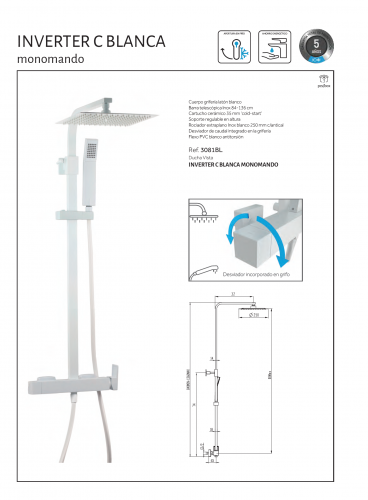 GME DUCHA INVERTER C MONOMANDO BLANCO 3081BL 