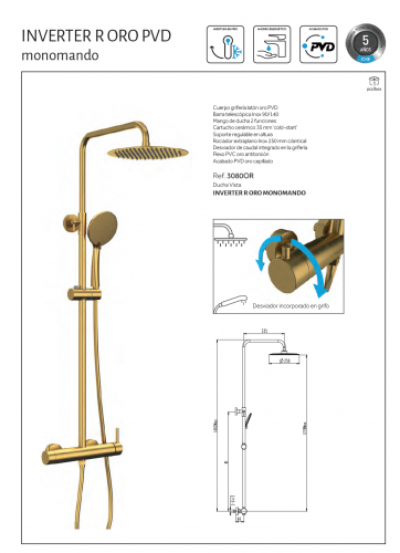 GME DUCHA INVERTER R ORO  MONOMANDO  3080OR NOVEDAD