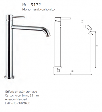 GRIFO CAÑO ALTO DE LAVABO  SIRIO 3172 GME