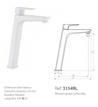 GRIFO DE CAÑO ALTO MARRIOT BLANCO 3154BL GME 