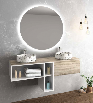 Mueble de baño Modular 2 estantes 1 cajón Black White. Koibath