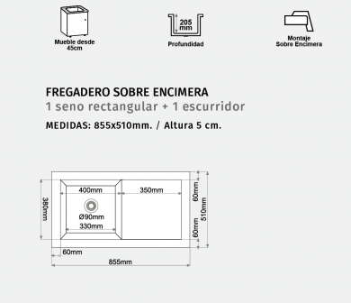 FREGADERO SOBRE ENCIMERA MODELO TEMIS SYAN