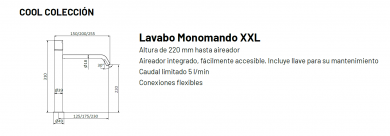 GRIFO DE LAVABO MODELO COOL 90 550 900 GRB 