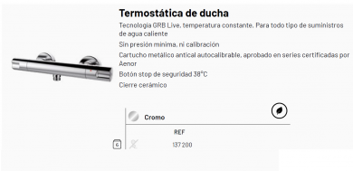 GRIFO TERMOSTATICA DUCHA  COLECCIÓN ECO PRIME GRB 