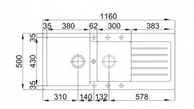 FREGADERO TOBOSO 116X500 DE URDAPLAST