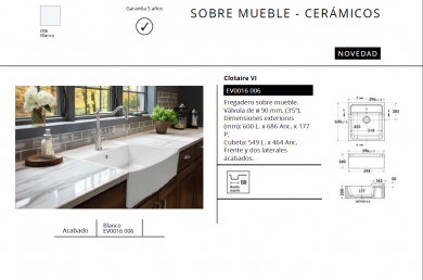 FREGADERO MODELO CLOTAIRE VI EV0016 006 LUISINA NUEVO