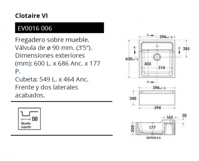 FREGADERO UNA CUBETA MODELO CLOTAIRE LUISINA NOVEDAD 