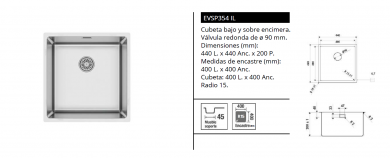 LUISINA FREGADERO SOBRE ENCIMERA MODELO J A V A EVSP354 IL NOVEDAD