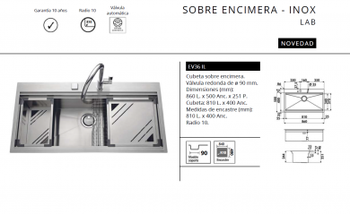 FREGADERO LAB INOX – SOBRE ENCIMERA DE LUISINA EV36 IL NOVEDAD