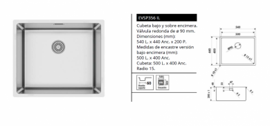 FREGADERO JAVA – SOBRE ENCIMERA DE LUISINA EVSP356 IL NOVEDAD