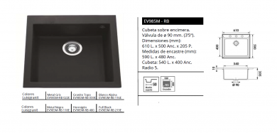 FREGADERO DE GRANITO  QUADRILLE LUISIGRANIT EV985M - RB LUISINA