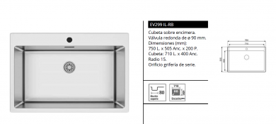 FREGADERO JAVA RB – SOBRE ENCIMERA EV299 IL-RB  LUISINA 